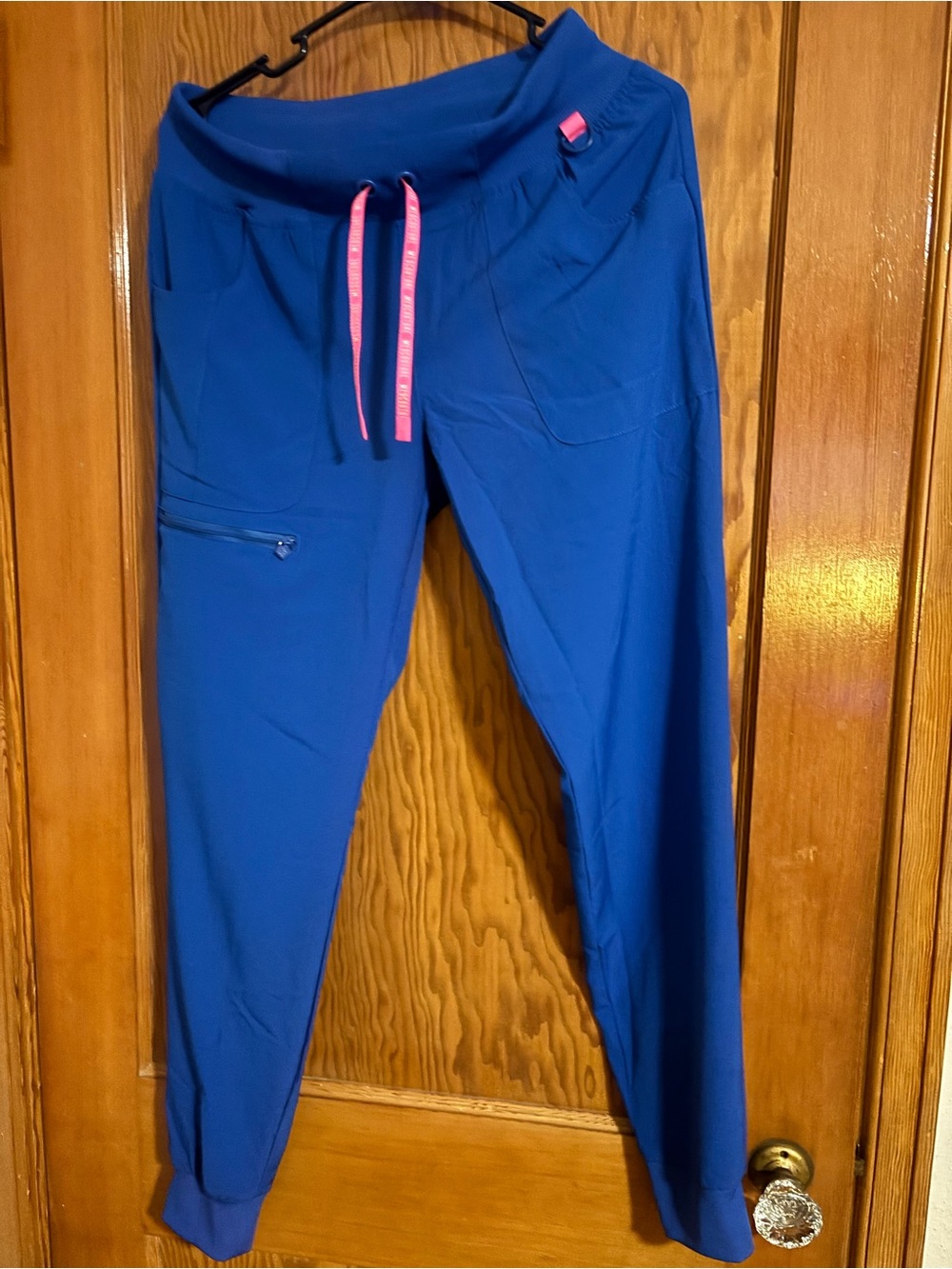 Med Couture Royal Blue Scrub Joggers with Pink Drawstring